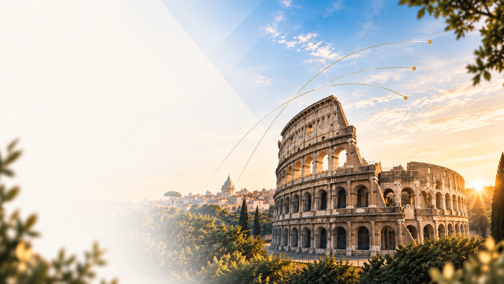 Colosseum and Rome skyline in warm evening light