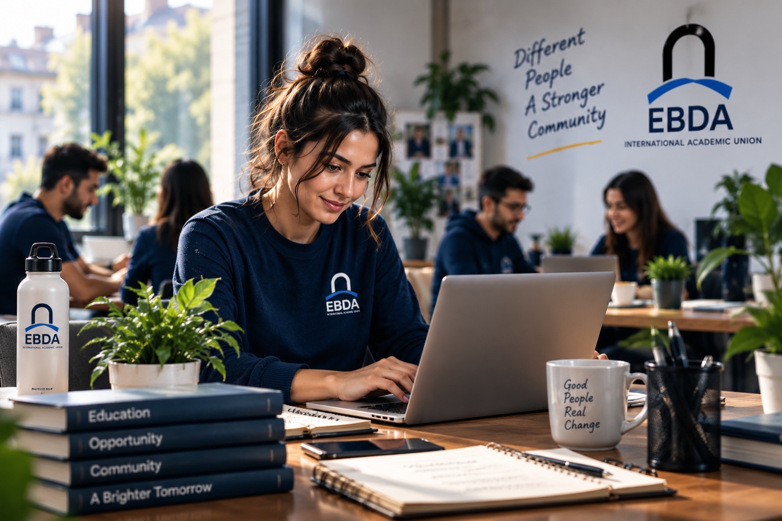 EBDA volunteer working on a laptop