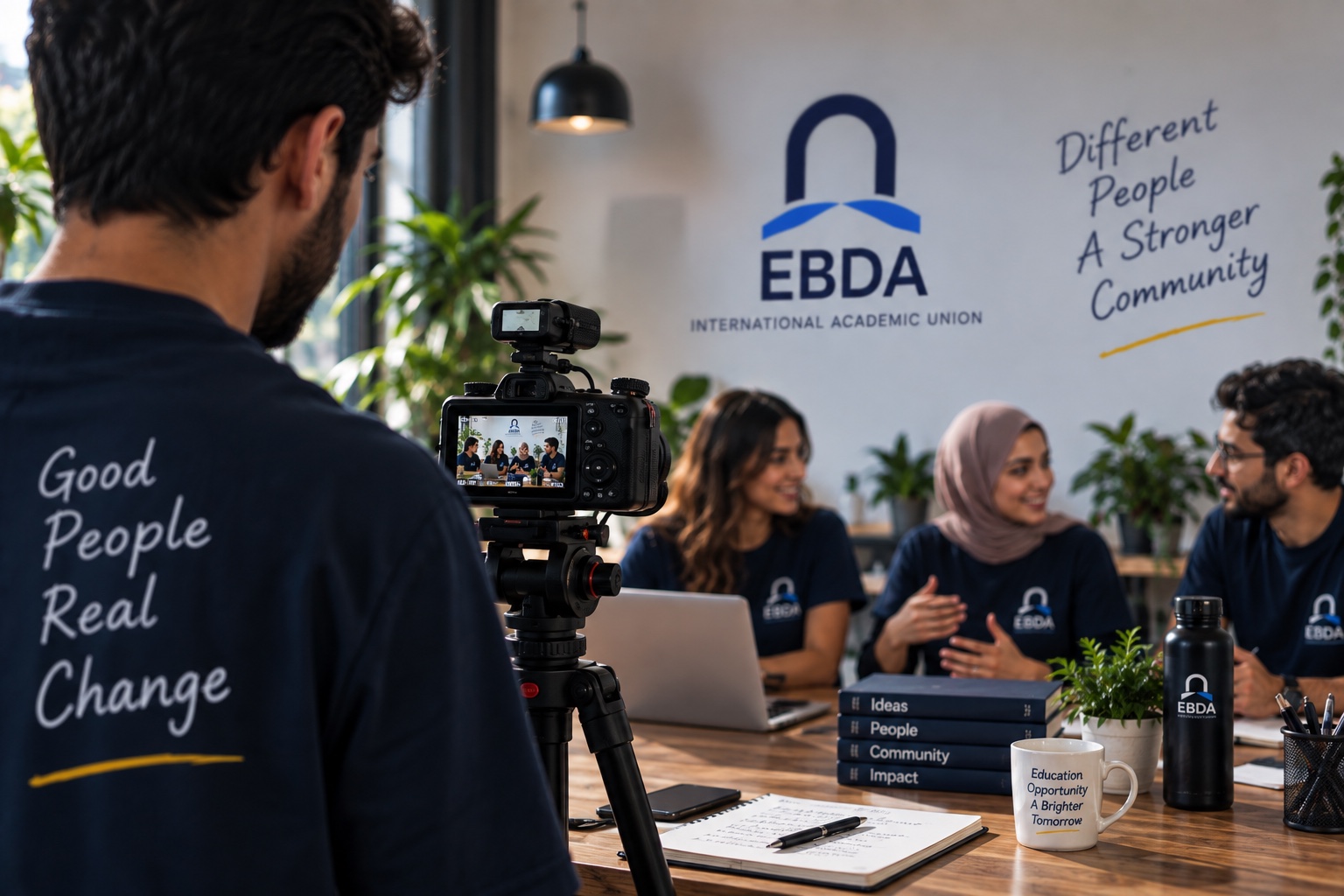 EBDA volunteer recording social media content with a camera